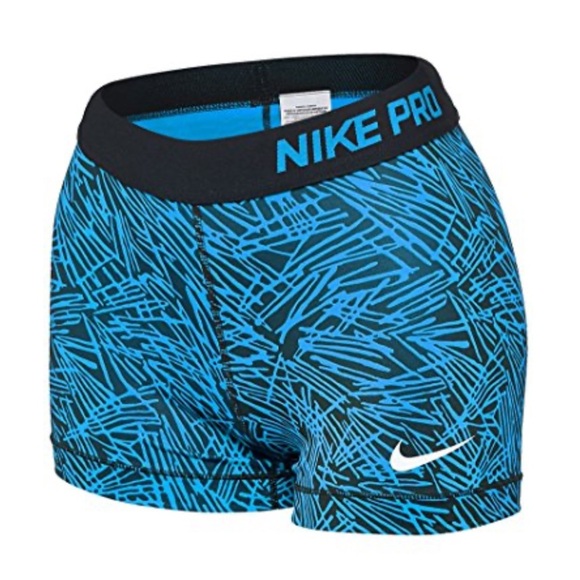 Nike Pro Logo Blue 3" Graphic Shorts Compression Black Gym Dry Fit Workout Small - Picture 1 of 11